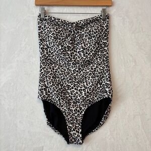 Albion women’s Leopard Print strapless‎ One-Piece keyhole Swimsuit size small